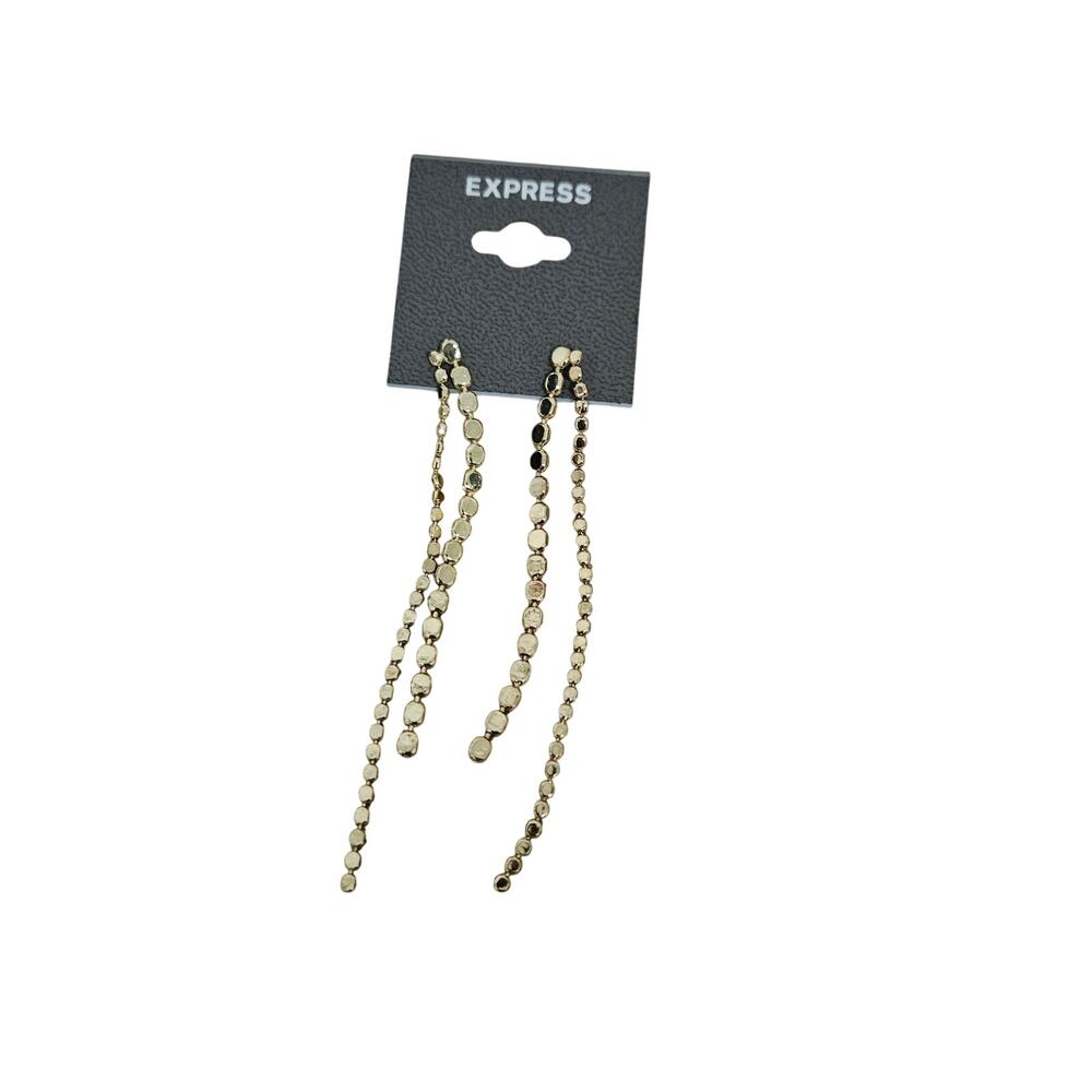 Express Gold Tone Double Strand Linear Drop Dangle Statement Earrings